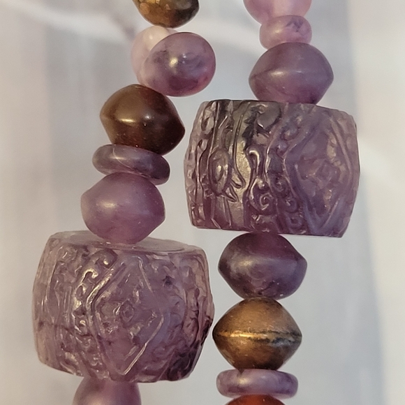 COLDWATER CREEK Ornate Etched Purple, Red, & Copper Bi-strand Beaded Necklace - Picture 3 of 14